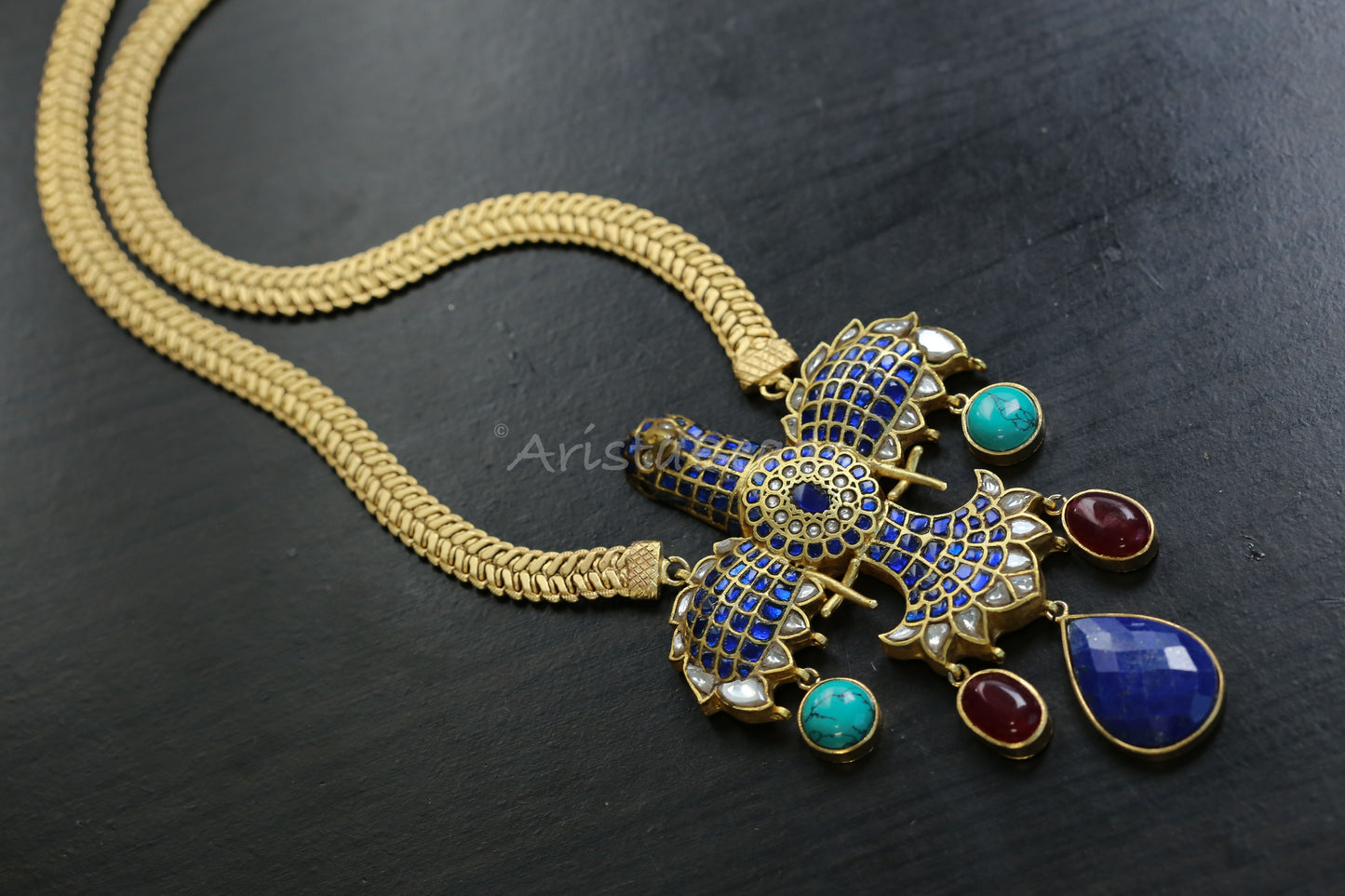 Designer Garuda Semiprecious Fusion Necklace in Matt Gold (103-86)