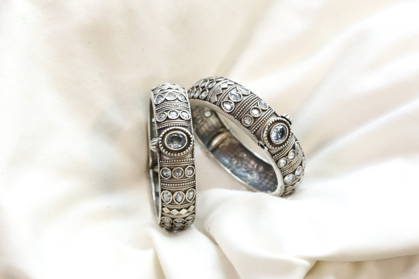 Mahi Silver Looka Alike Bangle  - Clear