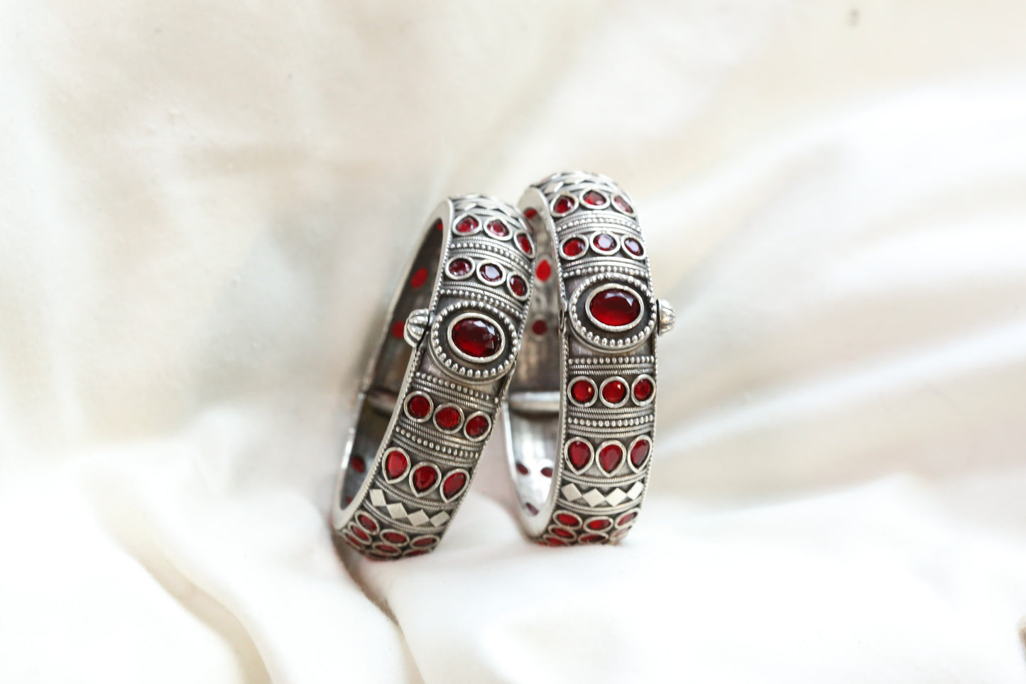 Mahi Silver Looka Alike Bangle  - Red