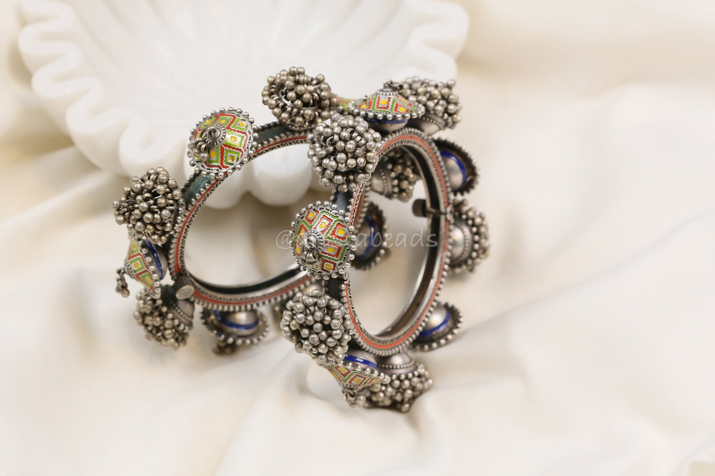 Ikkat Enamel Work Ghungaroo Bangle (B101-27) - Size 2.4 Openable