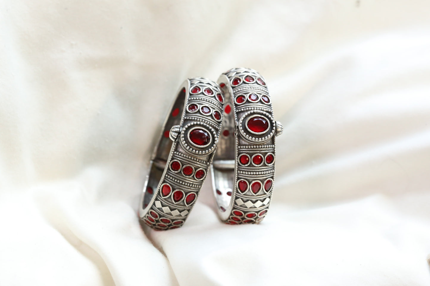 Mahi Silver Looka Alike Bangle  - Red