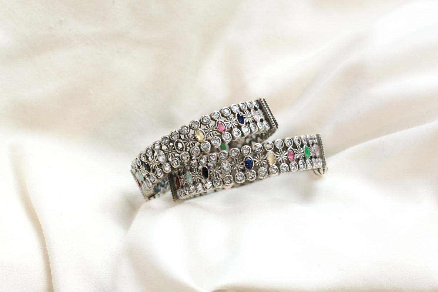 Kripa Silver Look Alike Bangle  Set - Multi