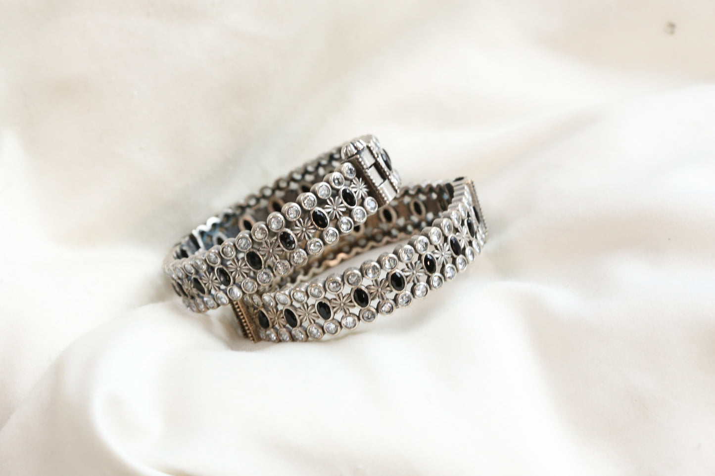 Kripa Silver Look Alike Bangle  Set - Black