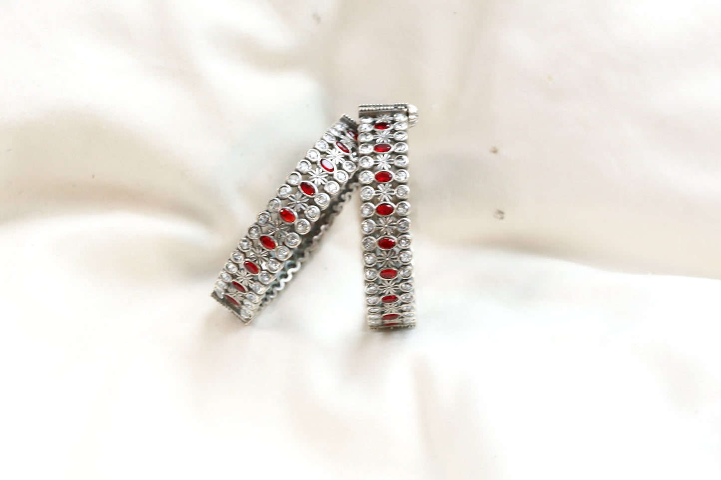 Kripa Silver Look Alike Bangle  Set - Red