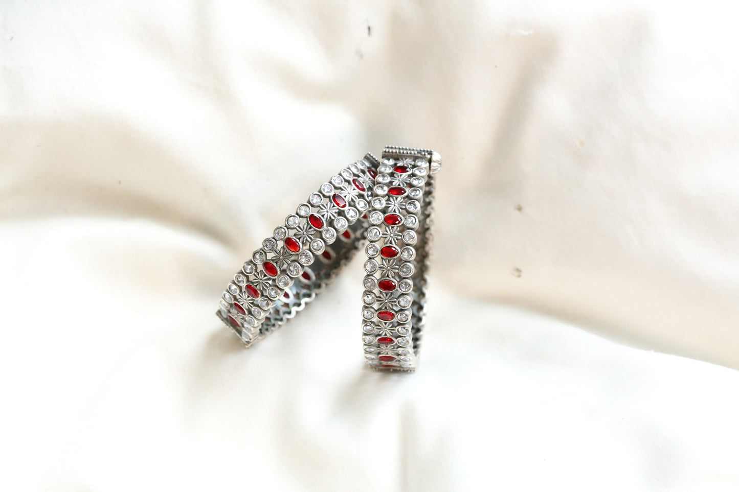 Kripa Silver Look Alike Bangle  Set - Red