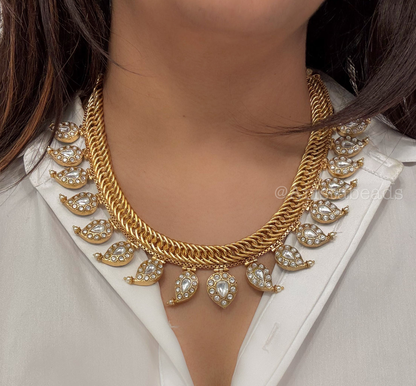 Double Sided Jalebi Mango Necklace Set - Reversible (V102-05)
