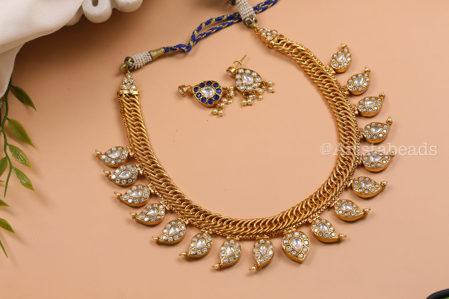 Double Sided Jalebi Mango Necklace Set - Reversible (V102-02)