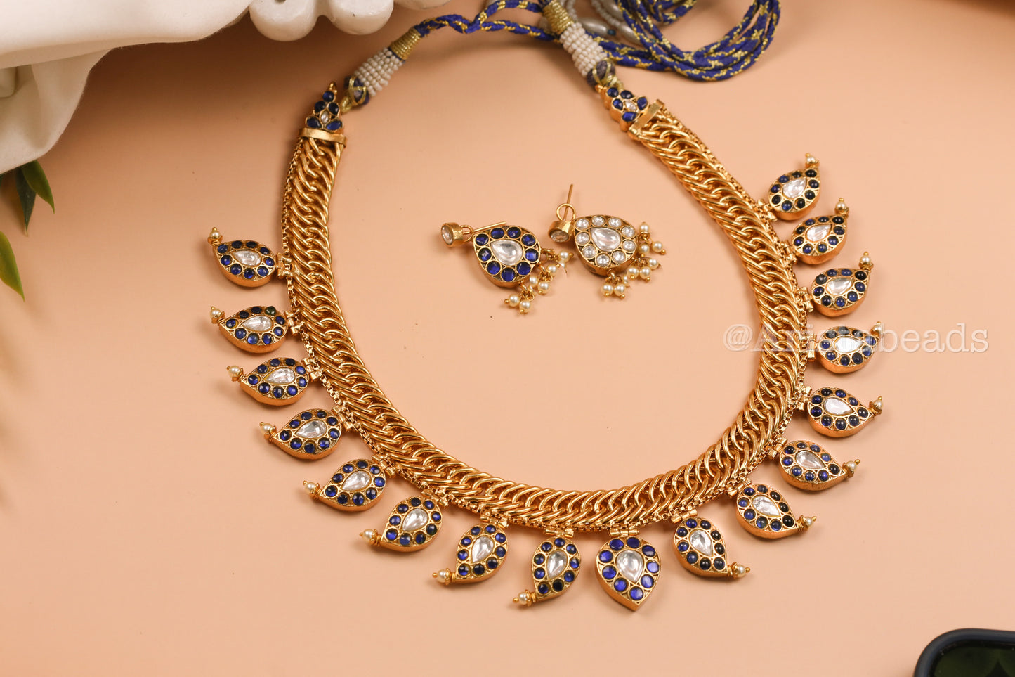 Double Sided Jalebi Mango Necklace Set - Reversible (V102-02)
