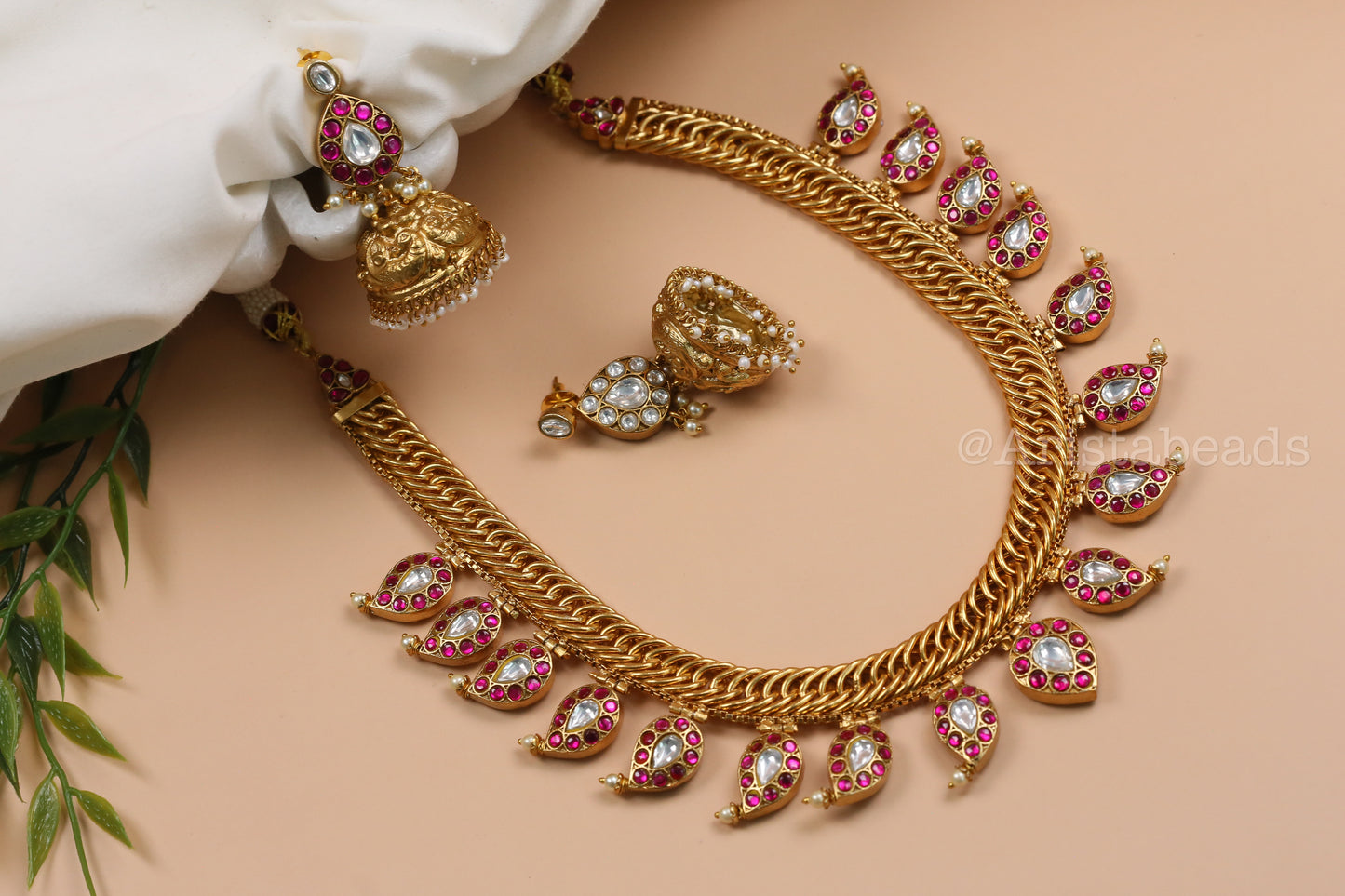 Double Sided Jalebi Mango Necklace Set - Reversible (V102-03)