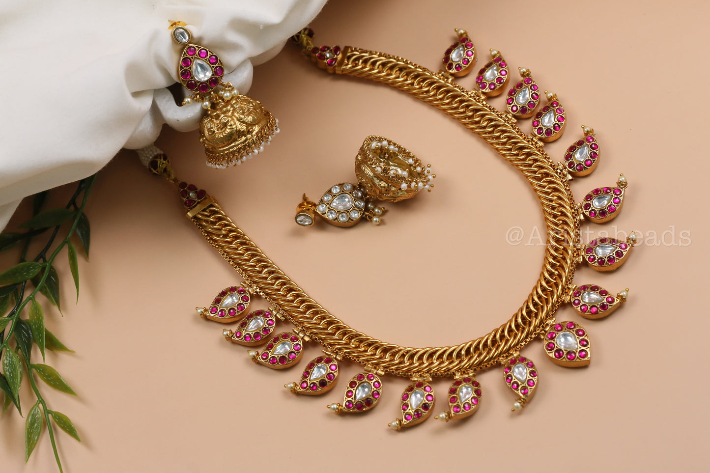 Double Sided Jalebi Mango Necklace Set - Reversible (V102-03)