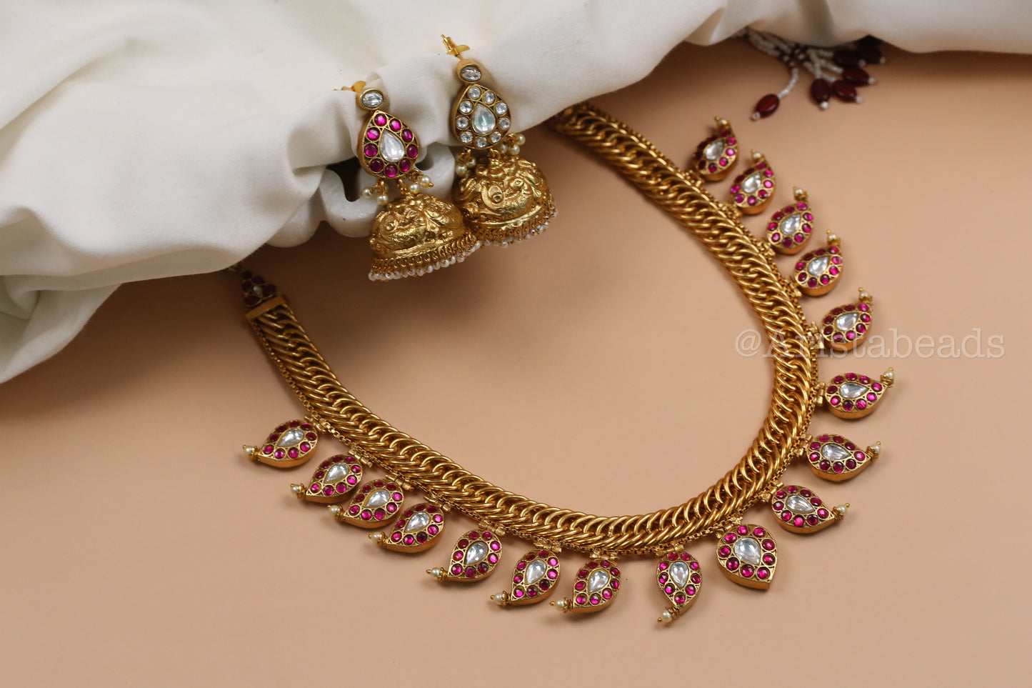 Double Sided Jalebi Mango Necklace Set - Reversible (V102-03)