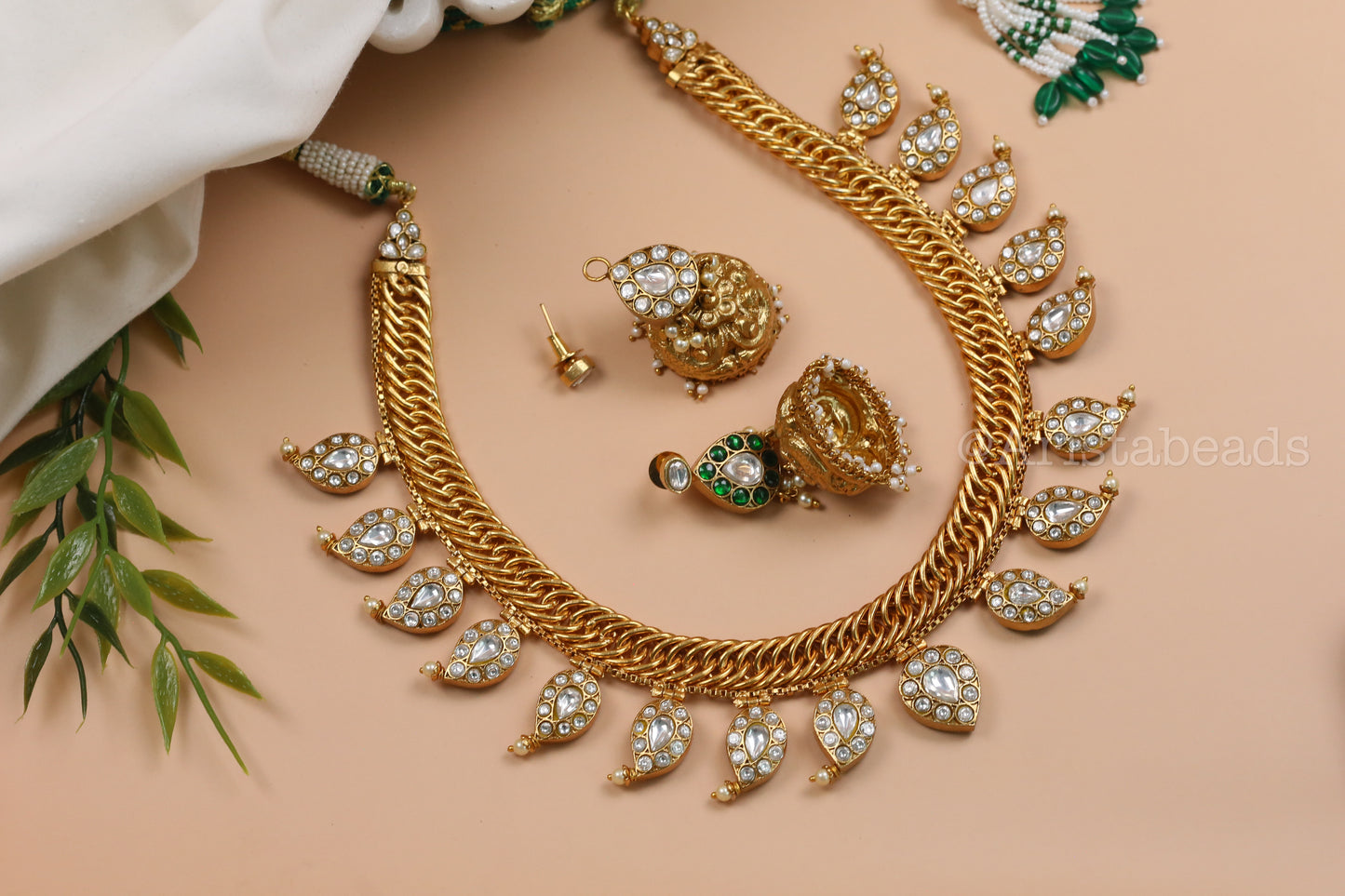 Double Sided Jalebi Mango Necklace Set - Reversible (V102-04)