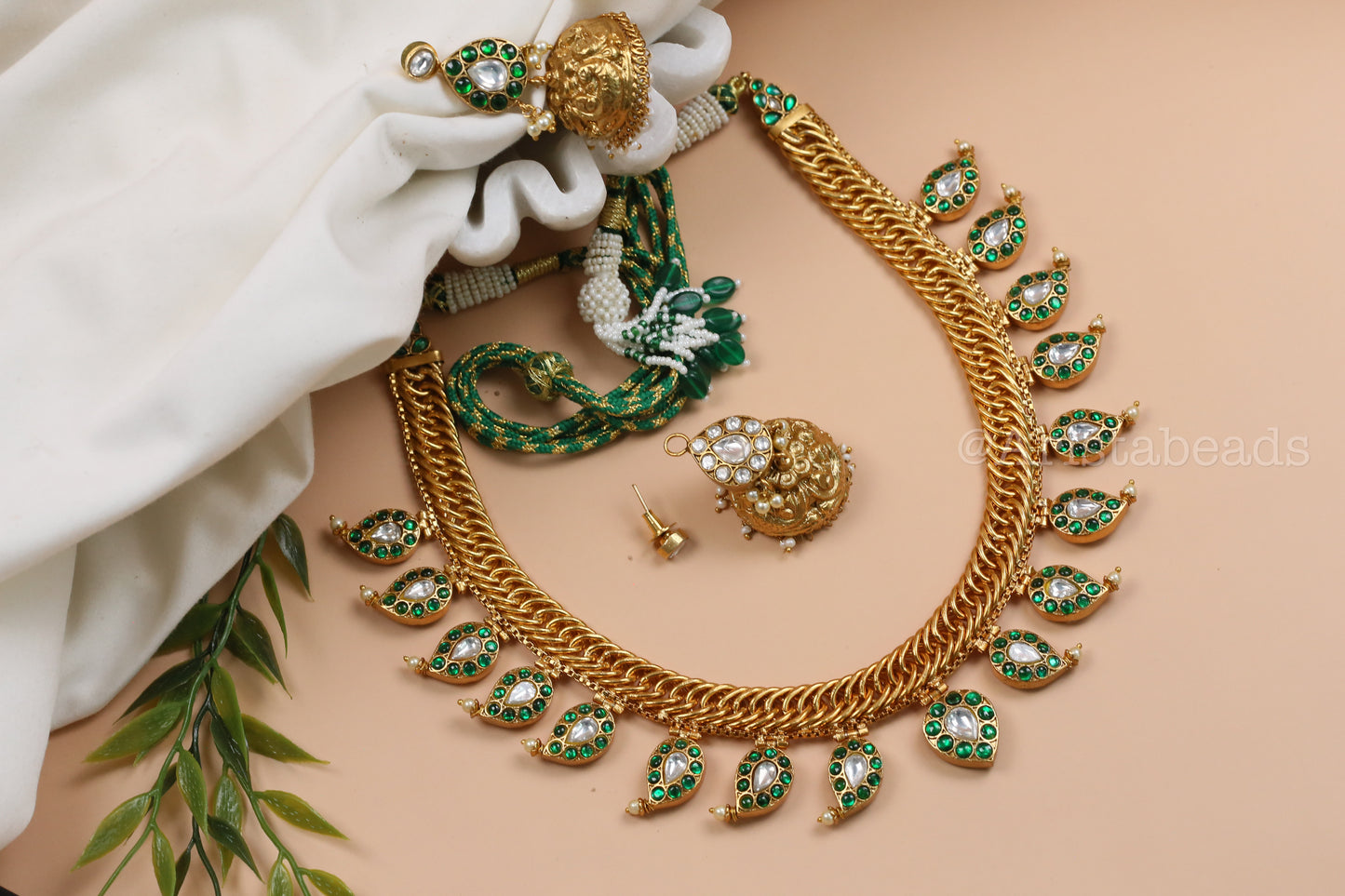 Double Sided Jalebi Mango Necklace Set - Reversible (V102-04)