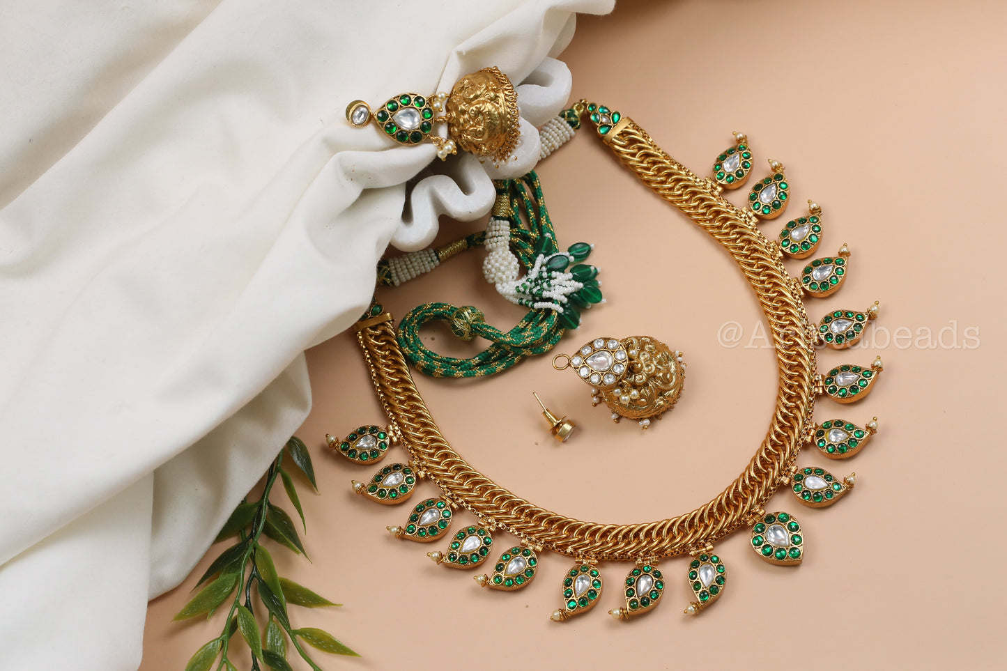 Double Sided Jalebi Mango Necklace Set - Reversible (V102-04)