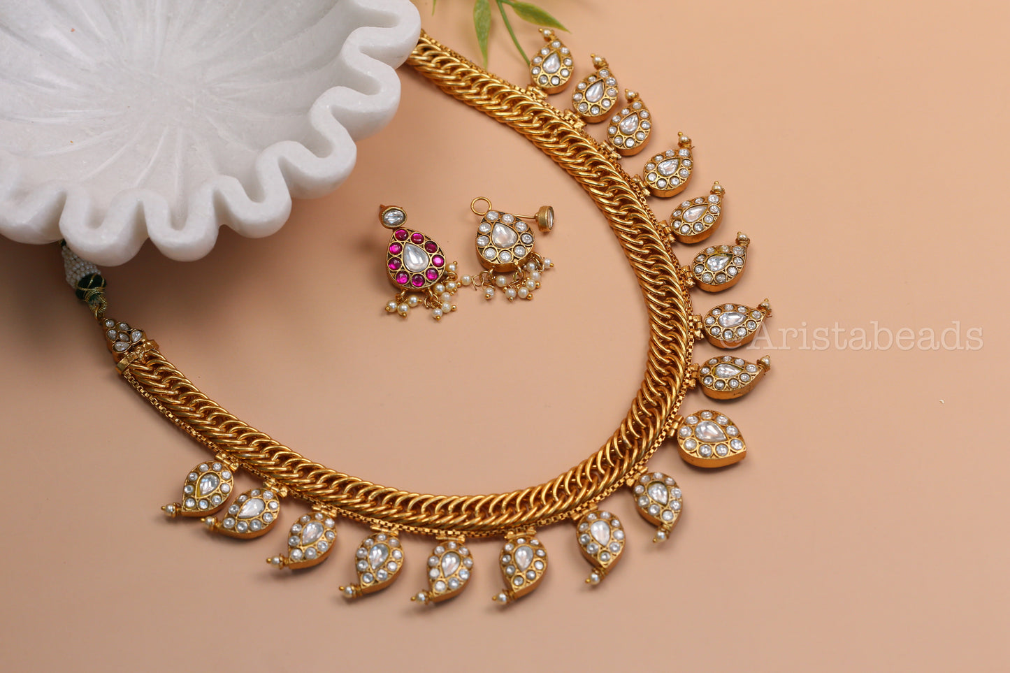 Double Sided Jalebi Mango Necklace Set - Reversible (V102-05)