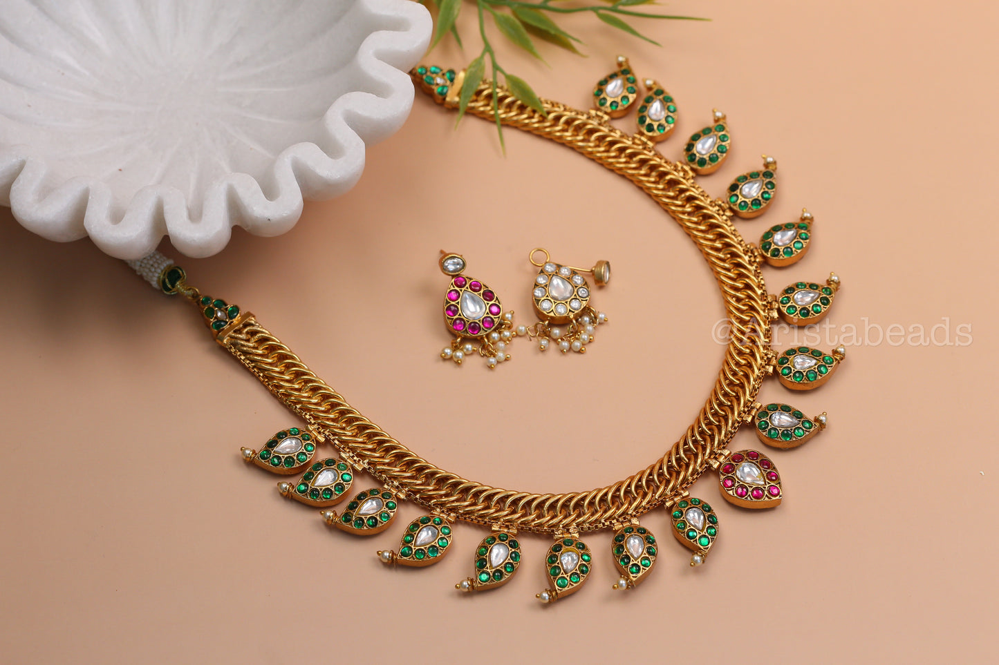 Double Sided Jalebi Mango Necklace Set - Reversible (V102-05)