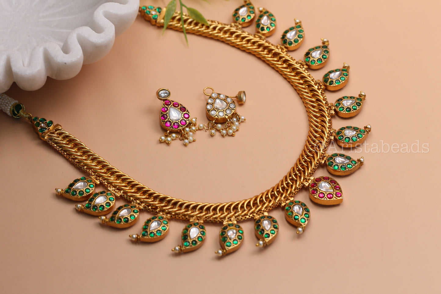 Double Sided Jalebi Mango Necklace Set - Reversible (V102-05)