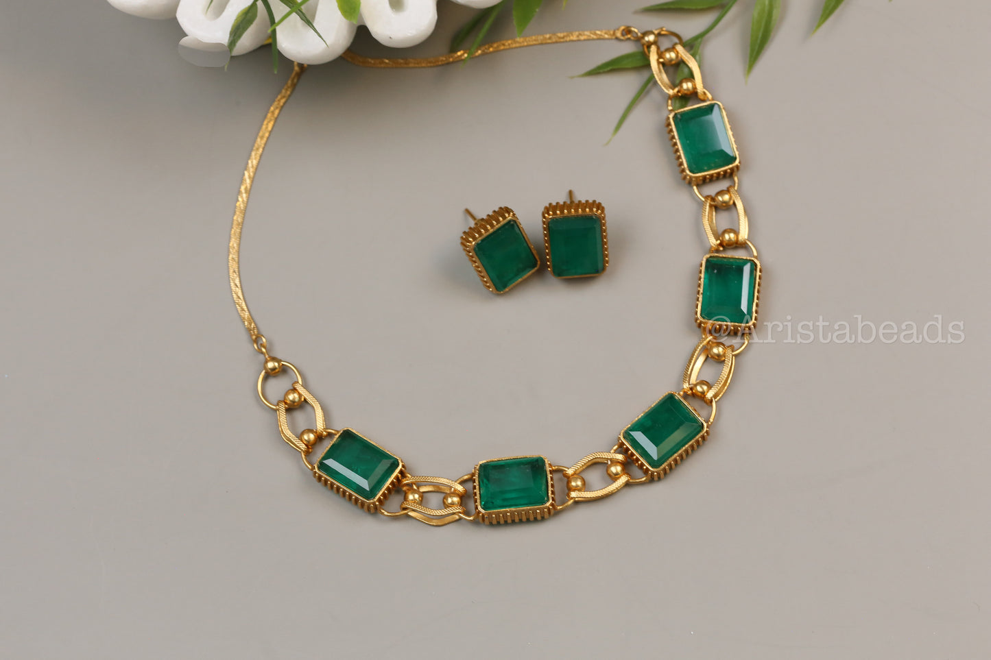 Emerald Green Doublet Necklace/ Choker Set (104-38)
