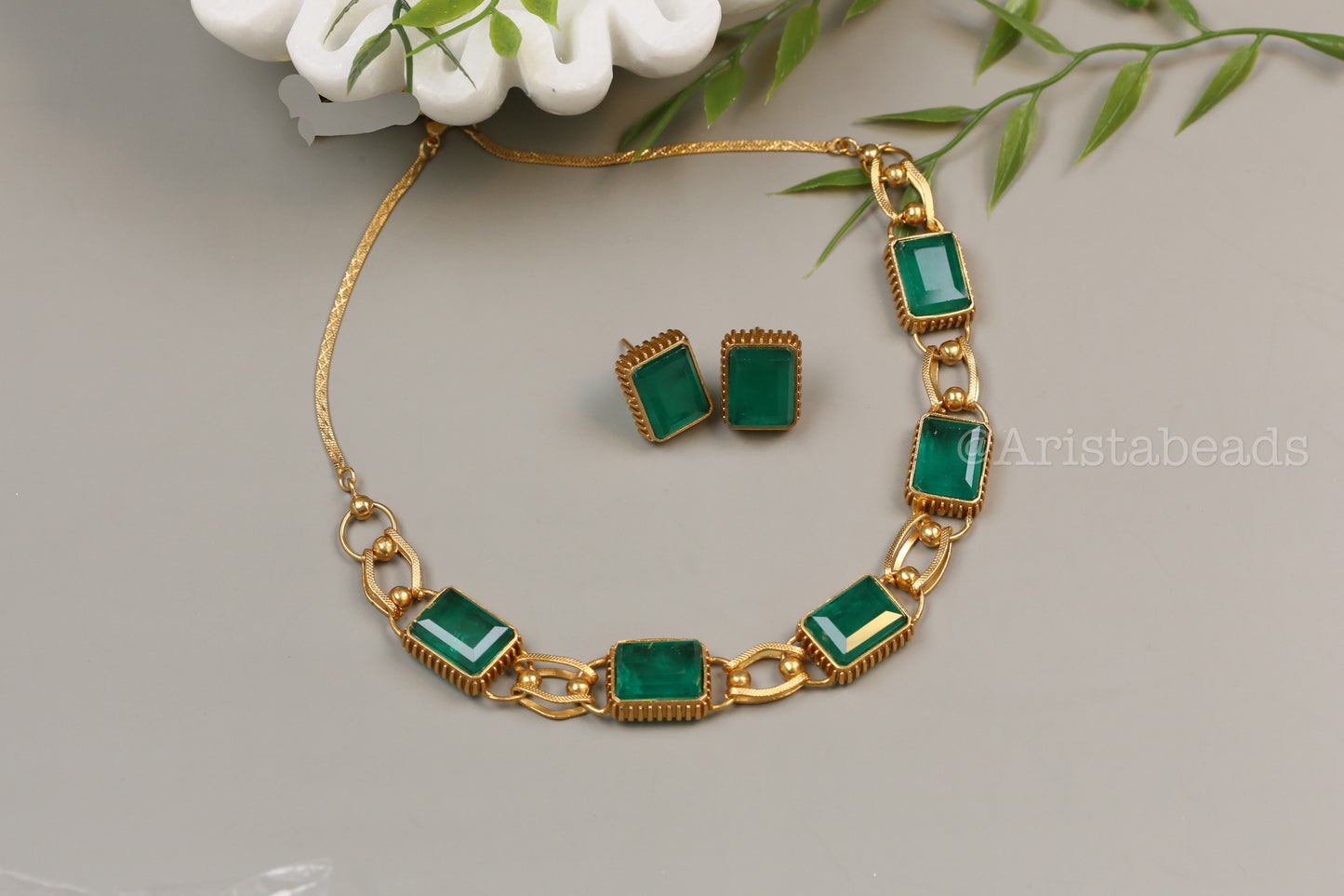 Emerald Green Doublet Necklace/ Choker Set (104-38)