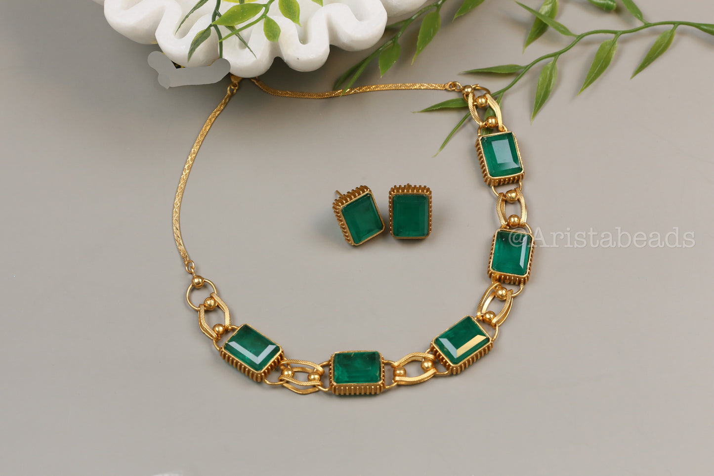 Emerald Green Doublet Necklace/ Choker Set (104-38)