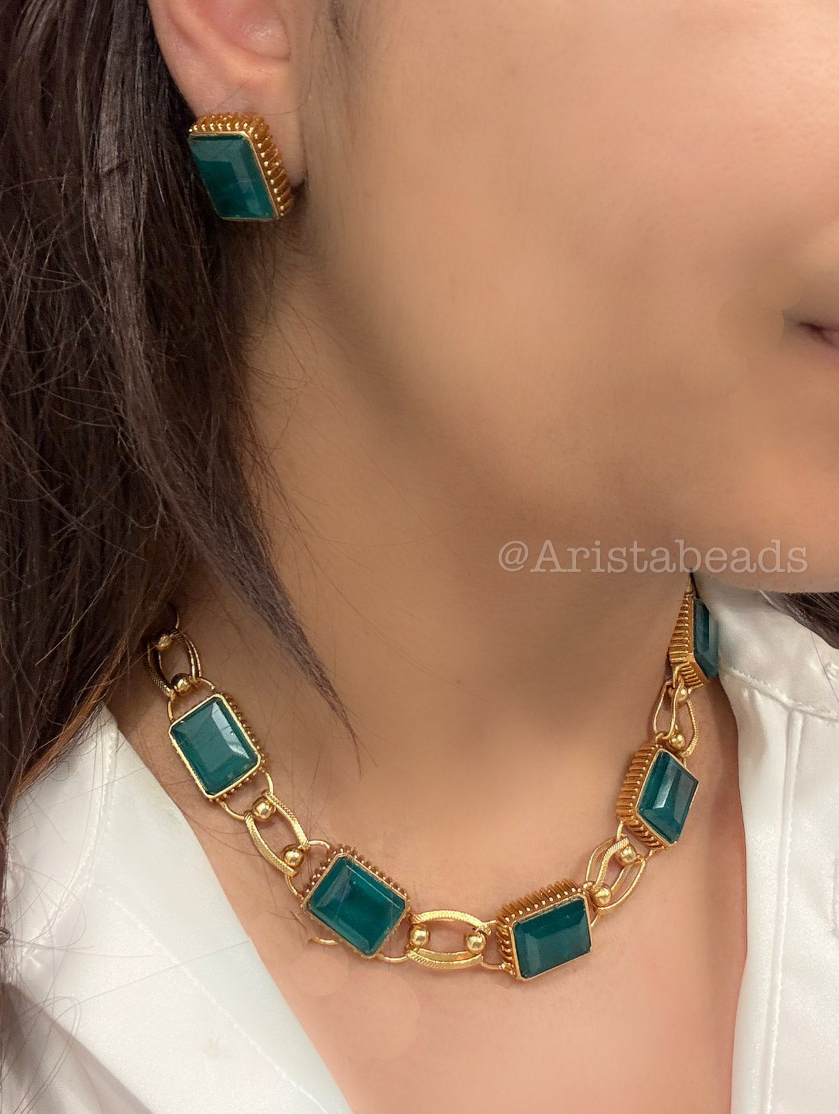Emerald Green Doublet Necklace/ Choker Set (104-38)