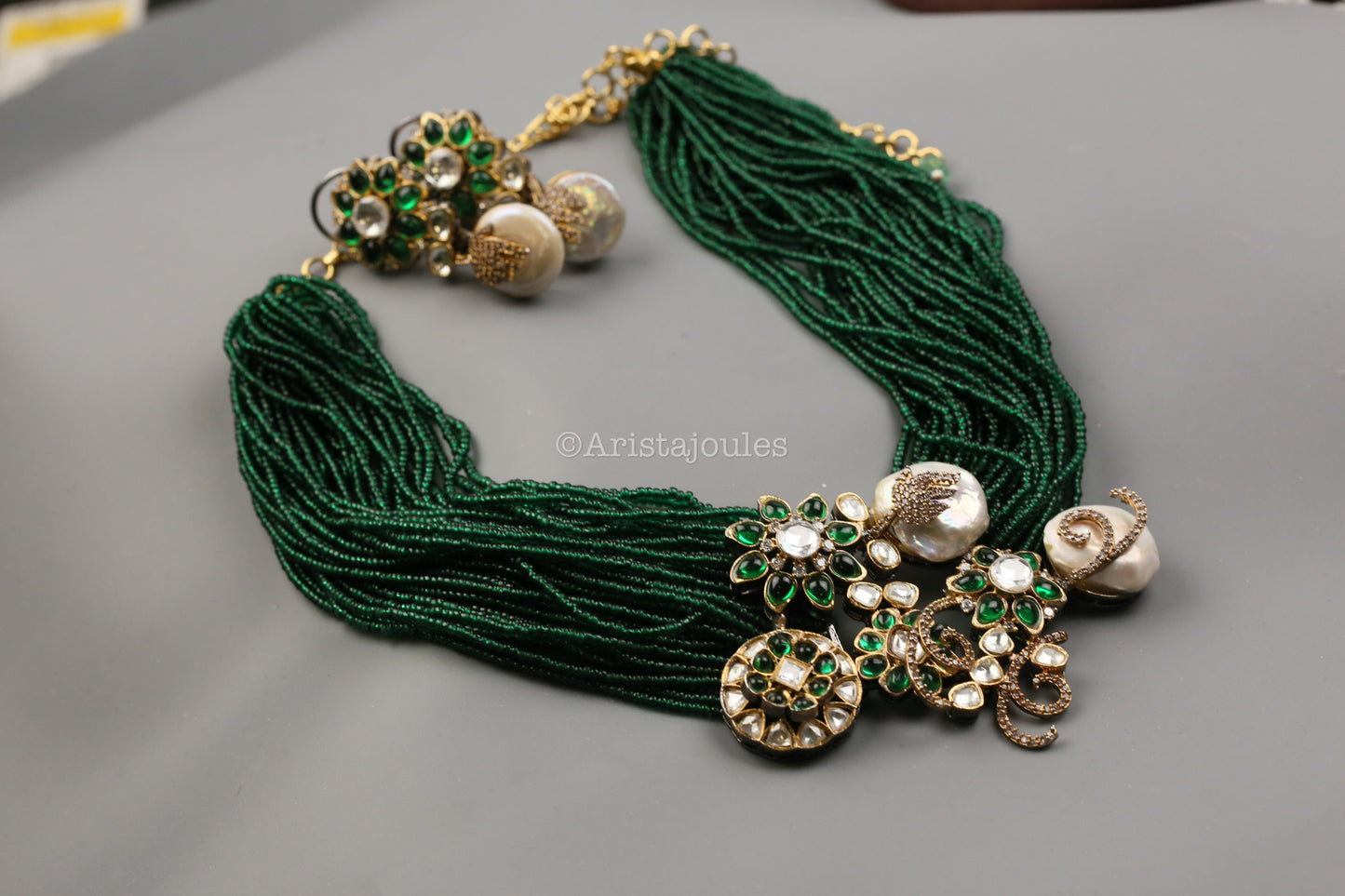 Designer Baroque Pearls, CZ & Green Pota Multistrand Set