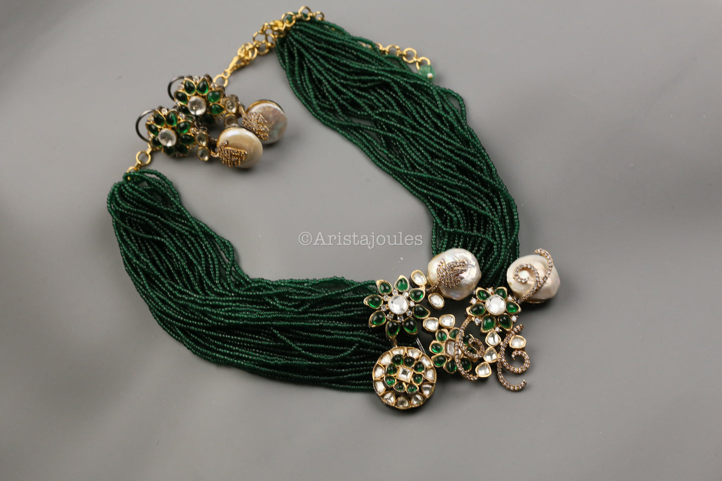 Designer Baroque Pearls, CZ & Green Pota Multistrand Set