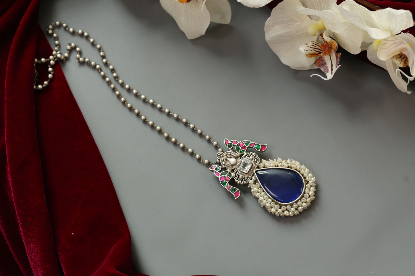 Fusion Kundan Oxidized Pendant Necklace (Colors available)