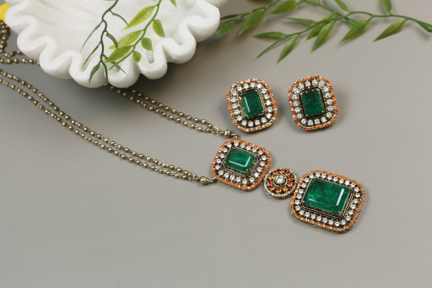 Premium Orange CZ & Green Doublet Set (104-41)