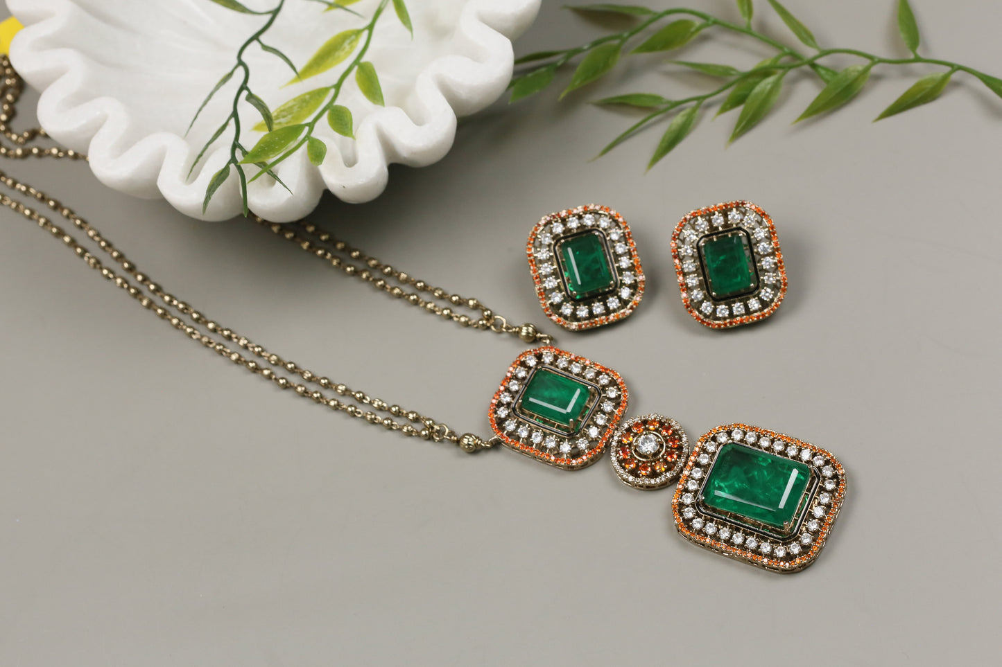 Premium Orange CZ & Green Doublet Set (104-41)