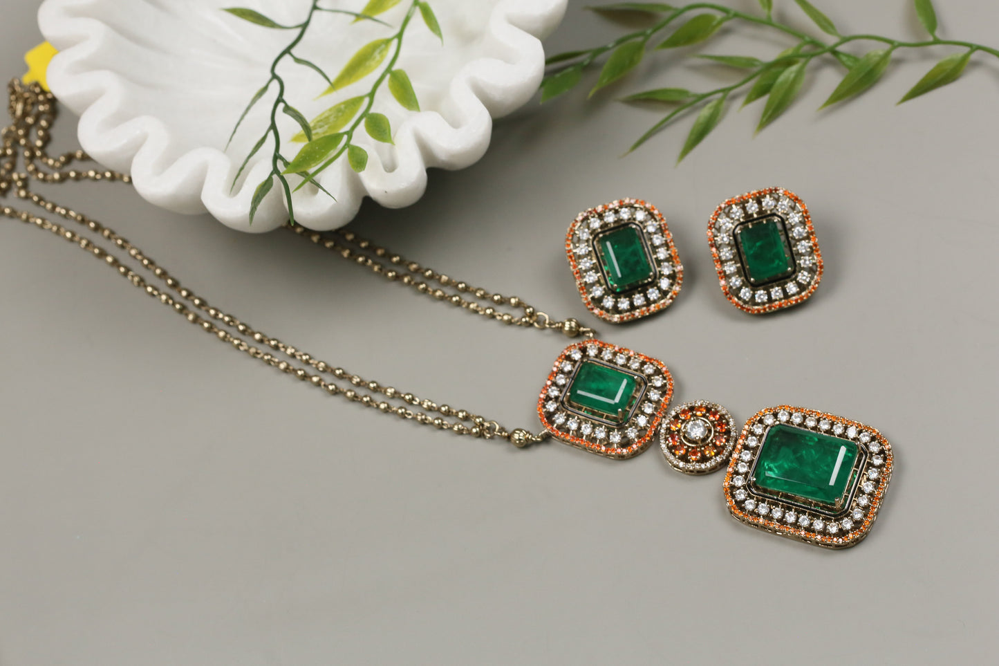 Premium Orange CZ & Green Doublet Set (104-41)