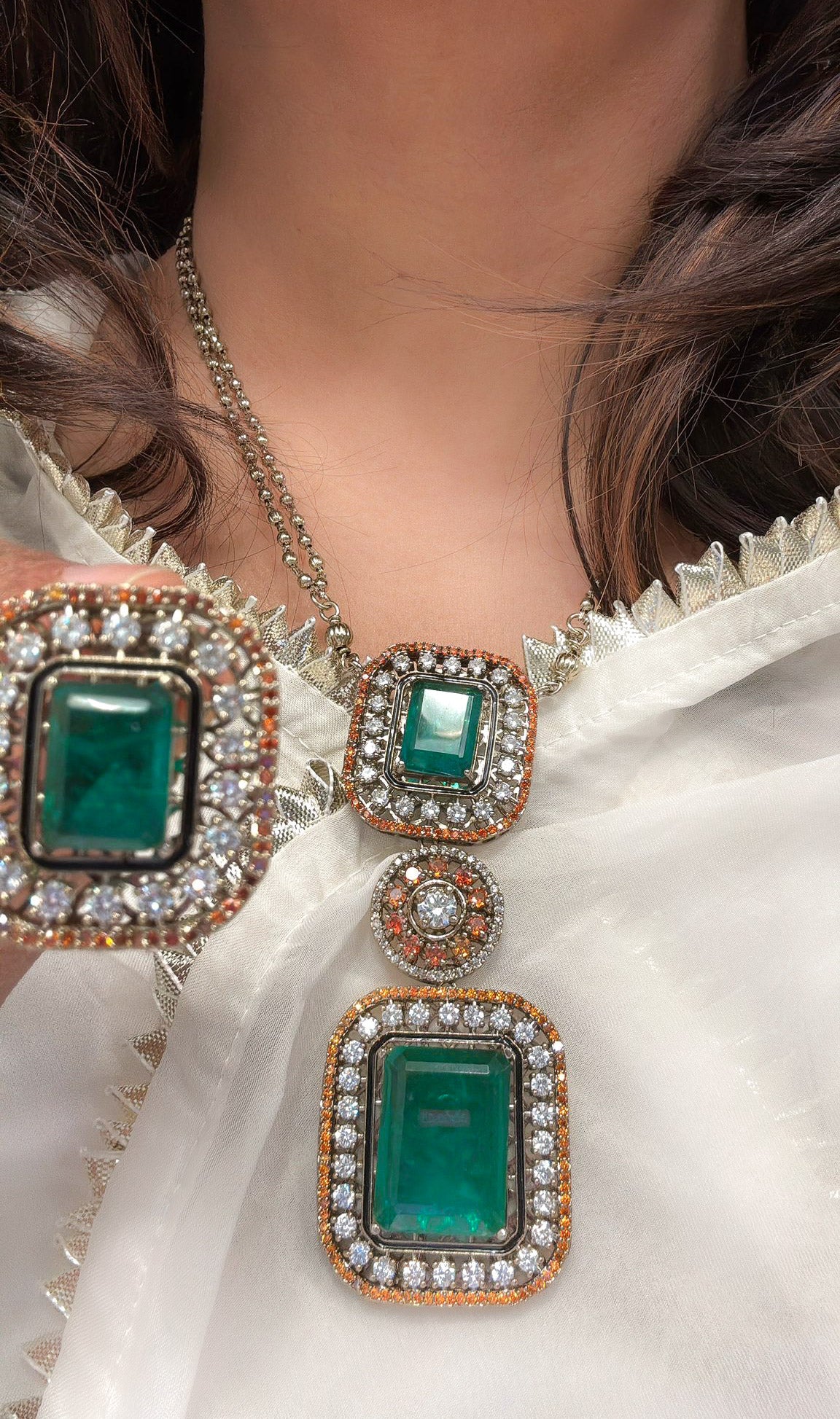 Premium Orange CZ & Green Doublet Set (104-41)