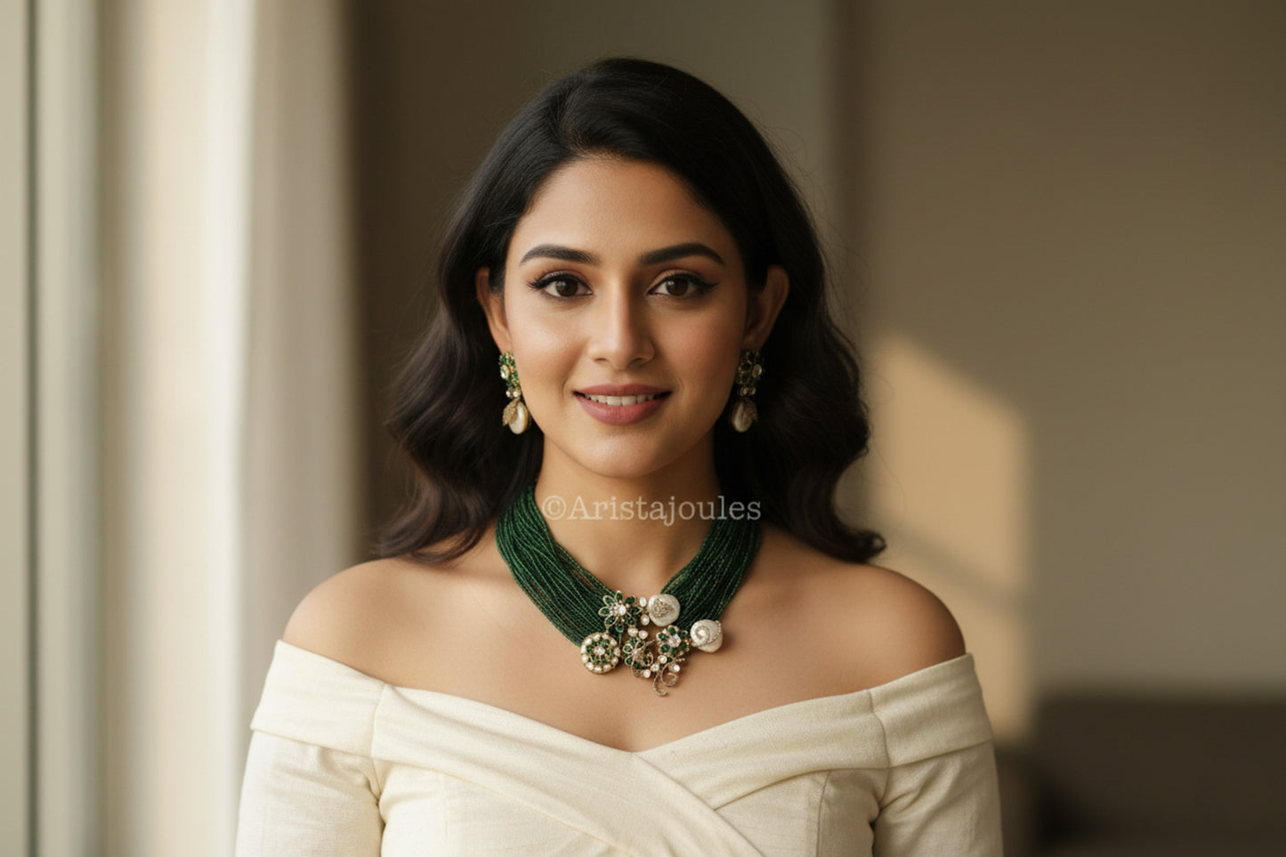 Designer Baroque Pearls, CZ & Green Pota Multistrand Set