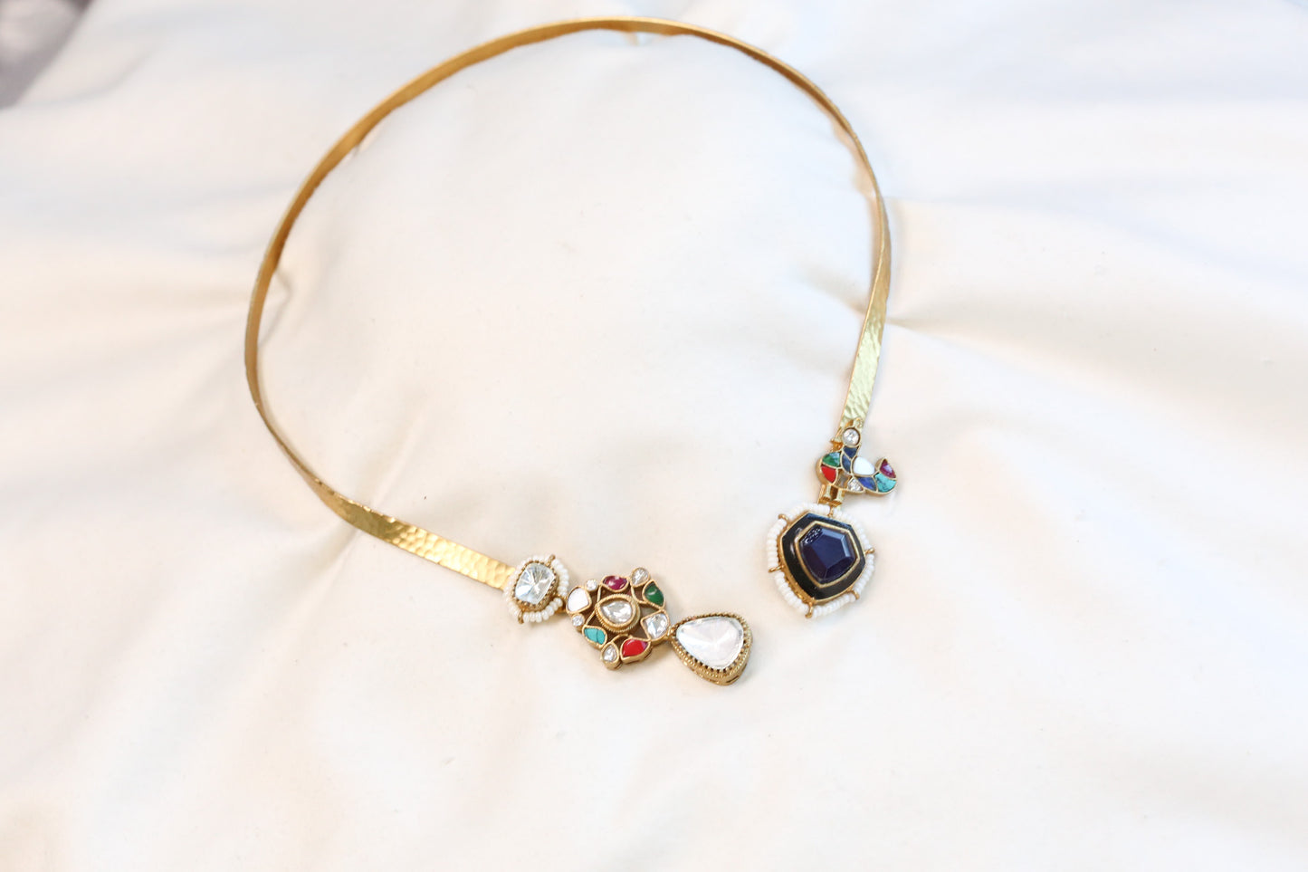 Adjustable Fusion Kundan, Doublet Hasli - Blue