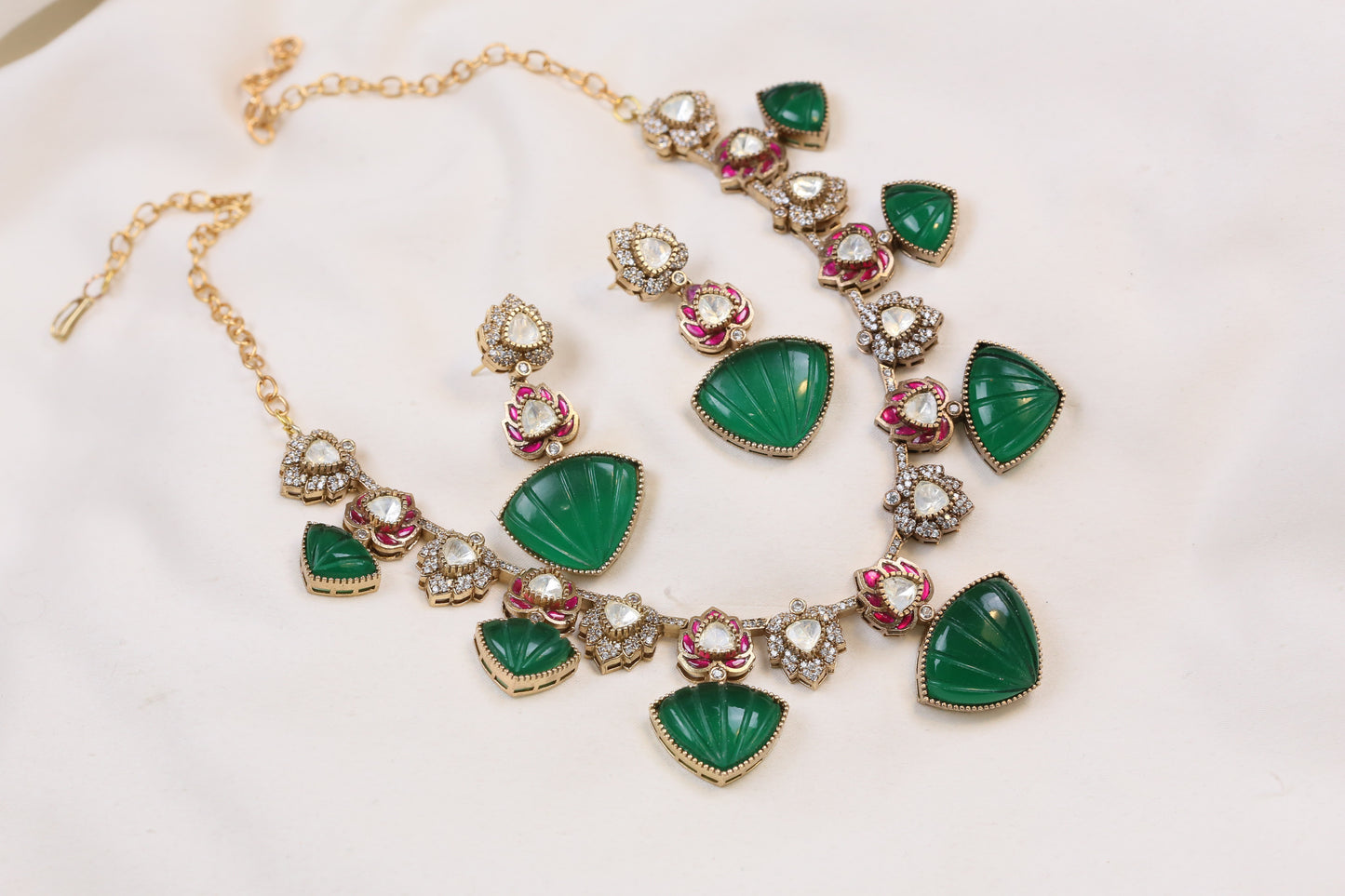 Premium Carved Onyx, Jadau & Moissanite Set (104-50)