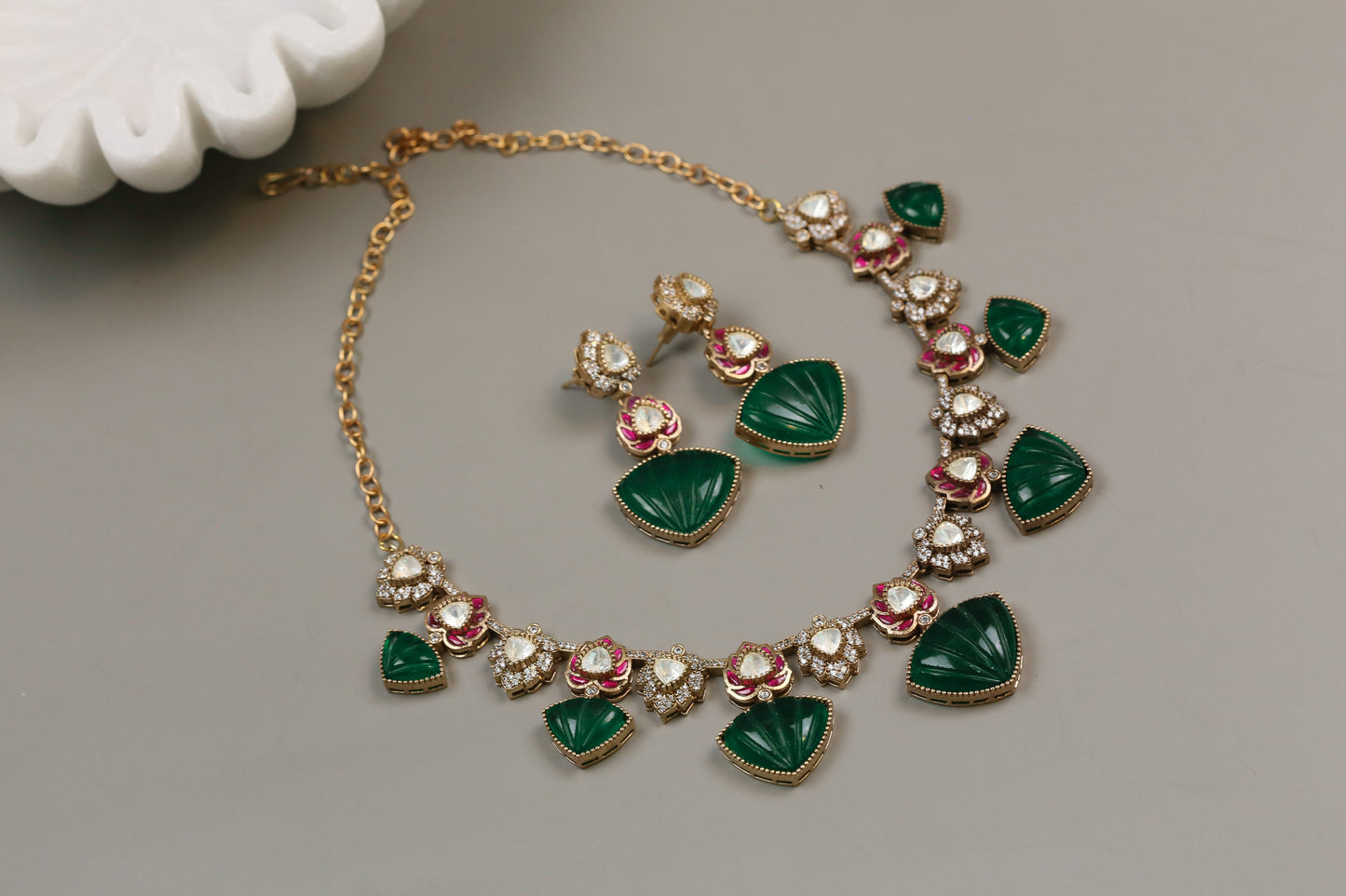 Premium Carved Onyx, Jadau & Moissanite Set (104-50)
