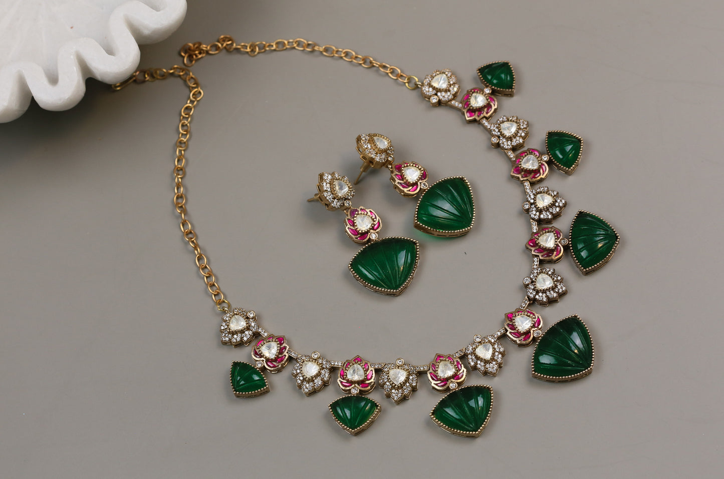 Premium Carved Onyx, Jadau & Moissanite Set (104-50)