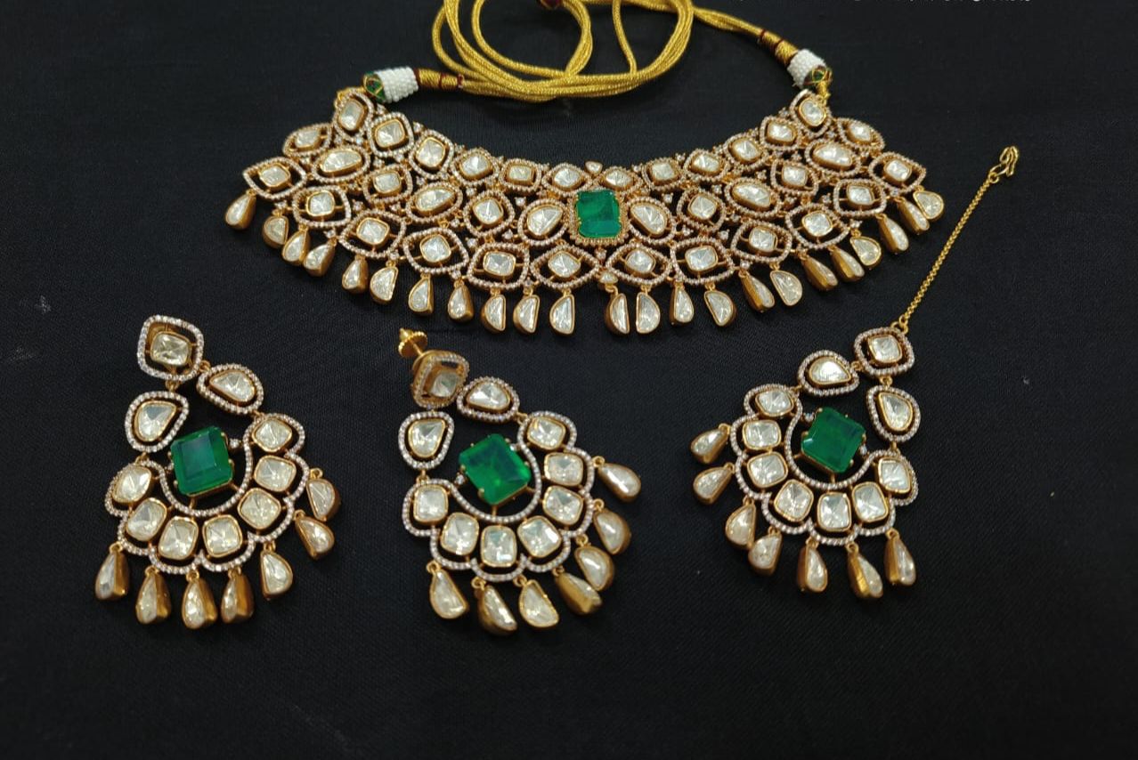 Flexible Real Moissanite & Green Doublet Necklace Set