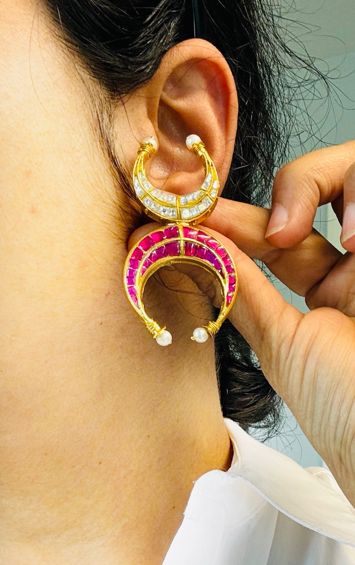 Contemporary Chand Earrings - Ruby Clear
