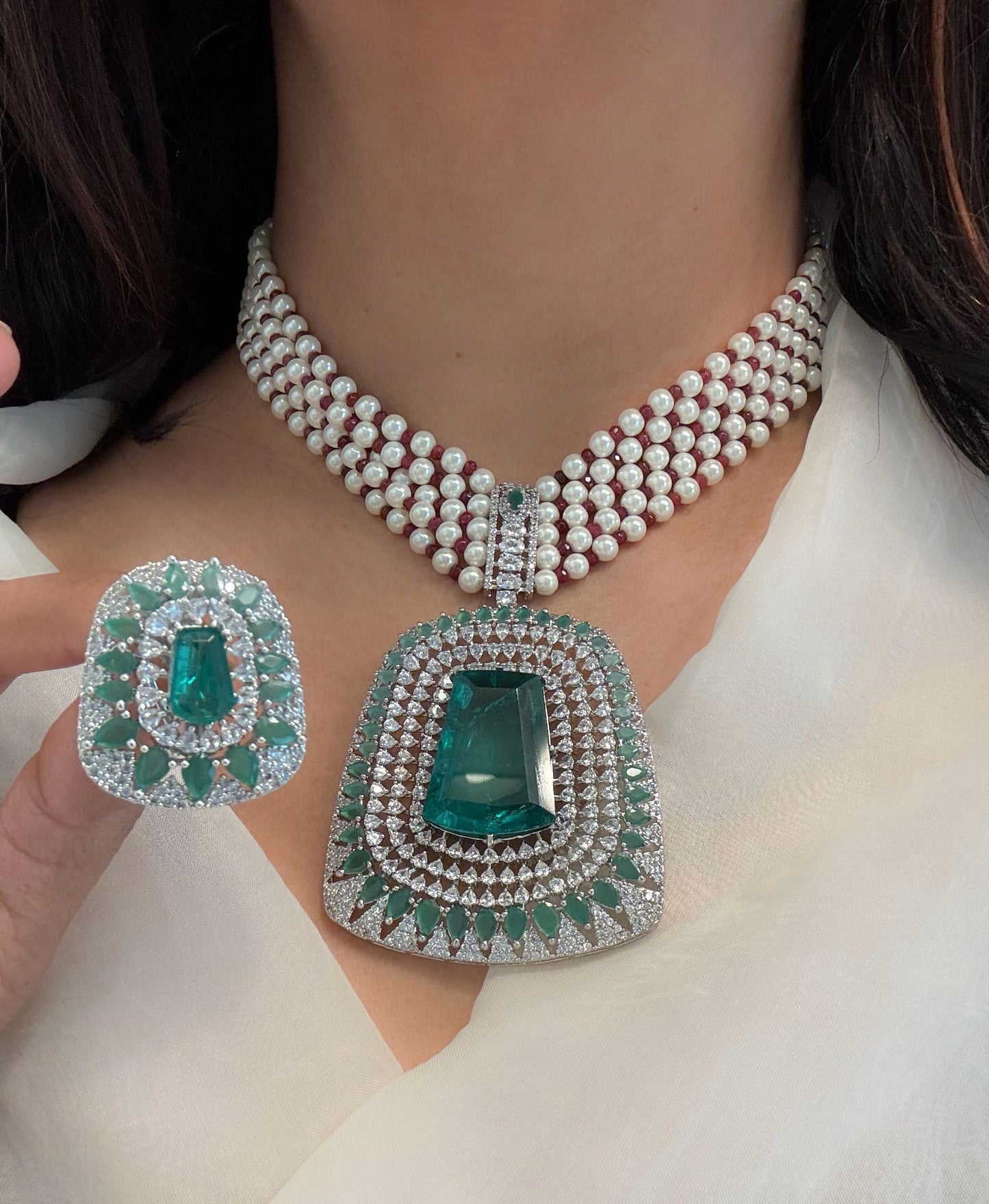 Malaika CZ & Green Doublet Necklace Set