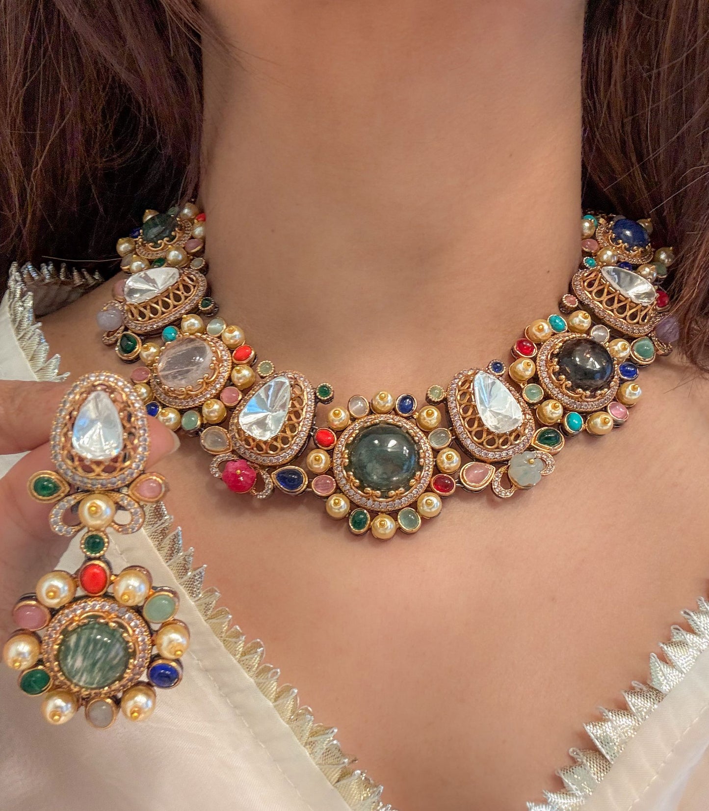 Sabya Semiprecious Stones & Polki Necklace Set