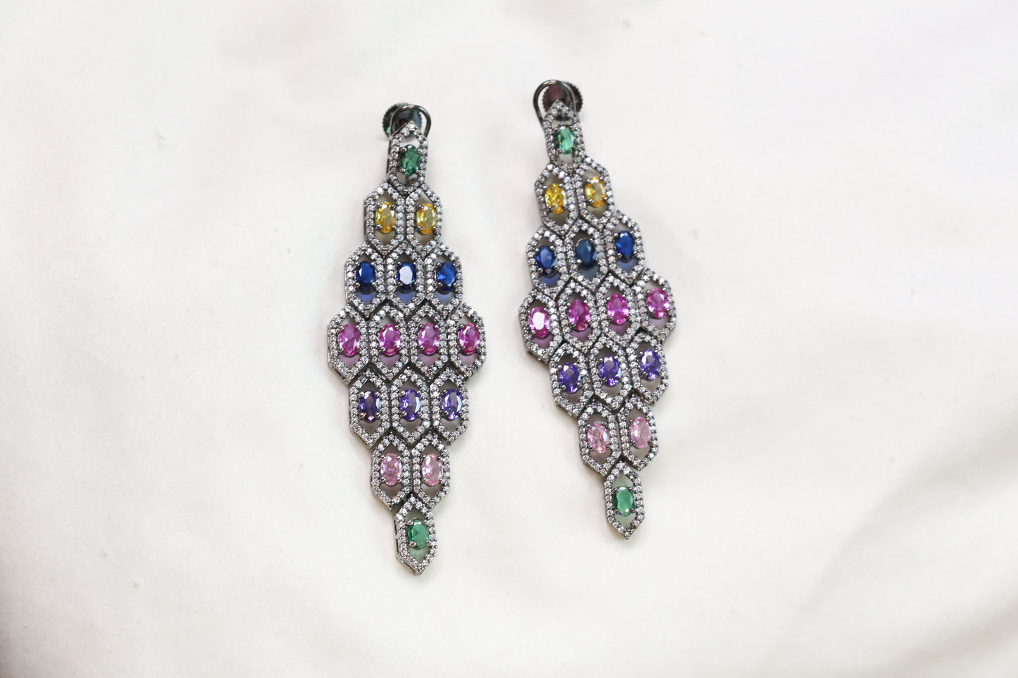 Multi Color Stones Victorian Finish Earrings