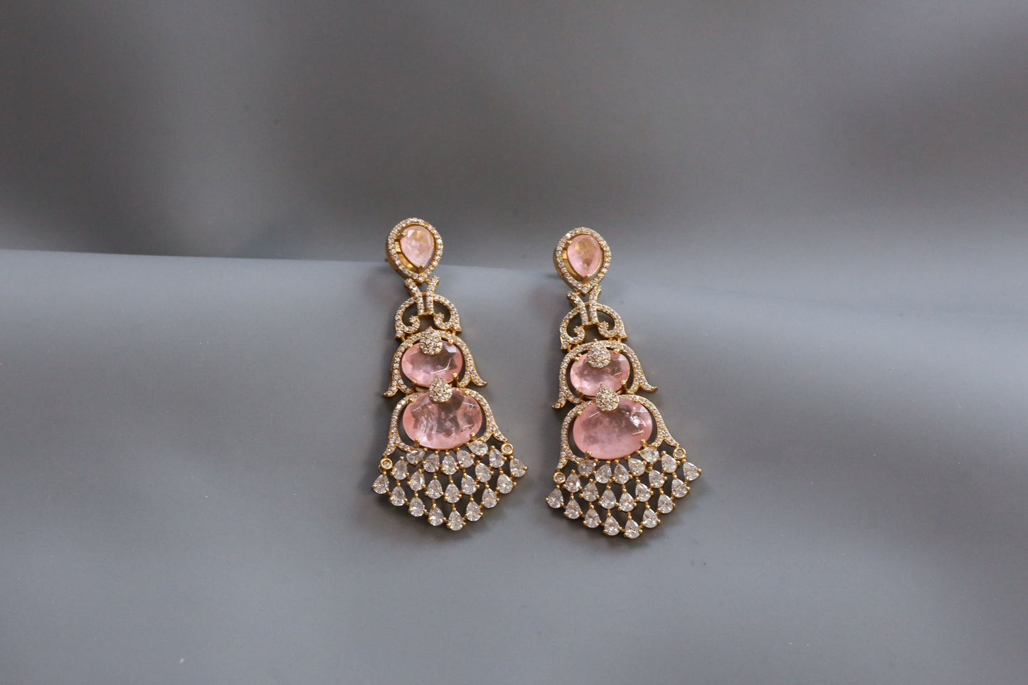 Aarika Doublet, MicroCZ & Mehndi Polish Earrings - Pink