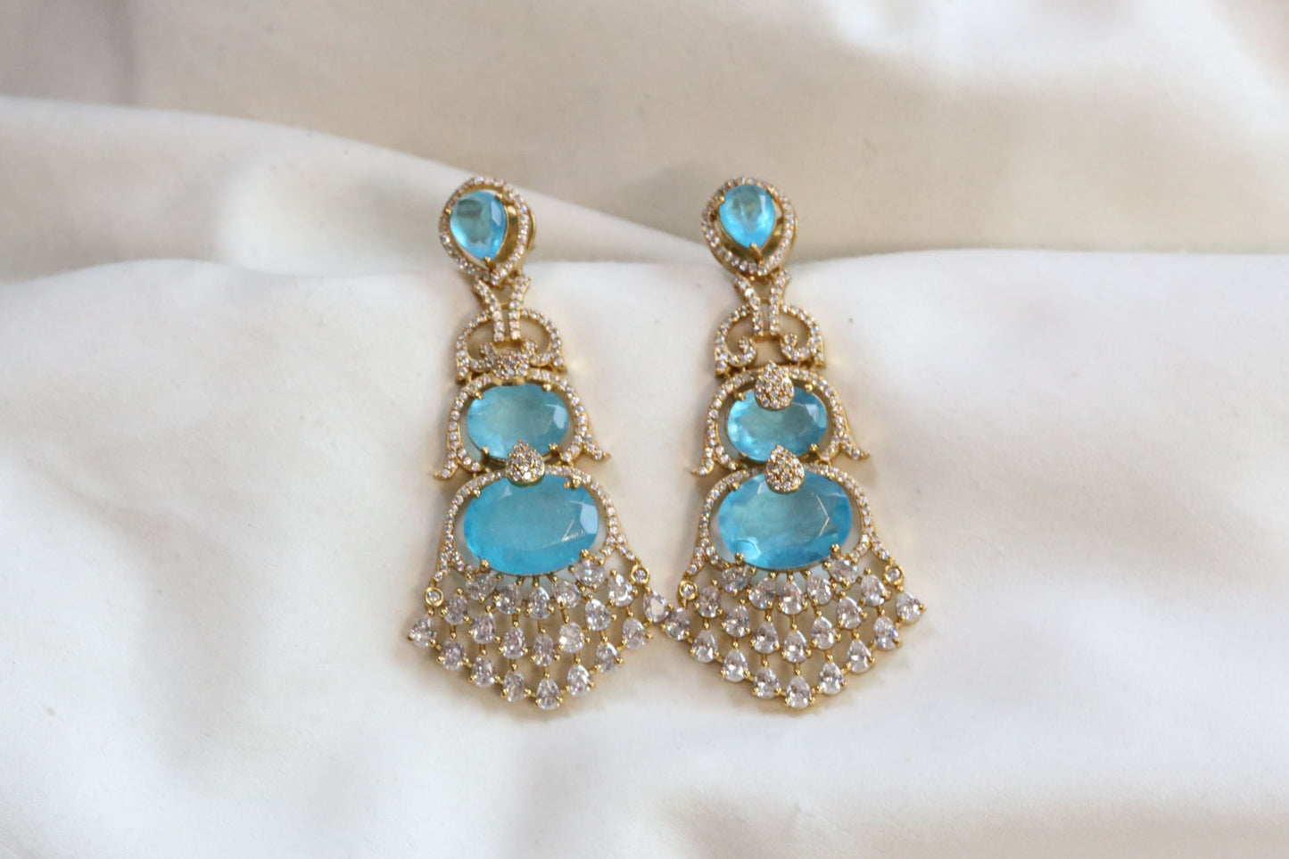 Aarika Doublet, MicroCZ & Mehndi Polish Earrings - Aqua Blue