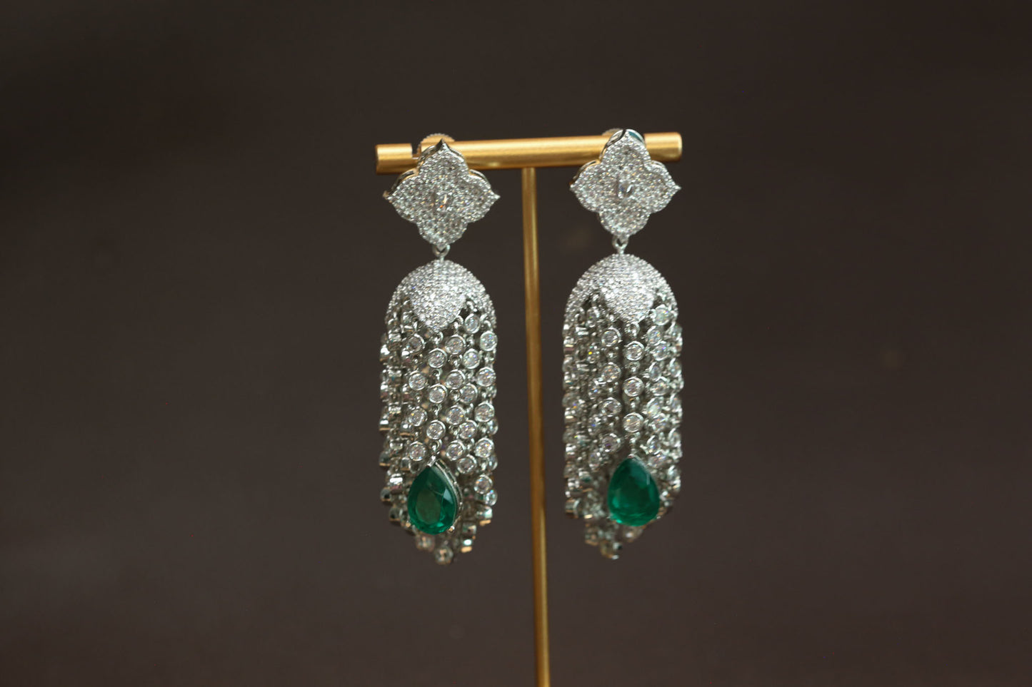 Kajal CZ Tassel Jhumka - Emerald
