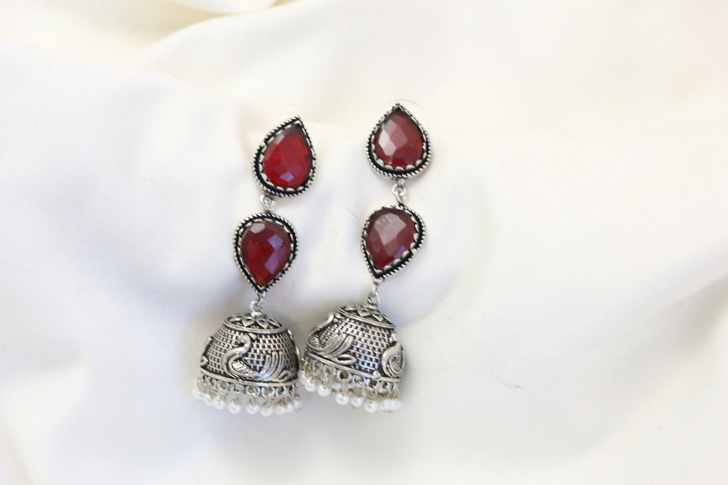 Rayna Oxidized Jhumka - Red