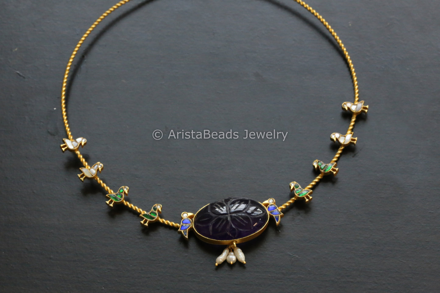 Dainty Kundan Fusion Hasli - Amethyst