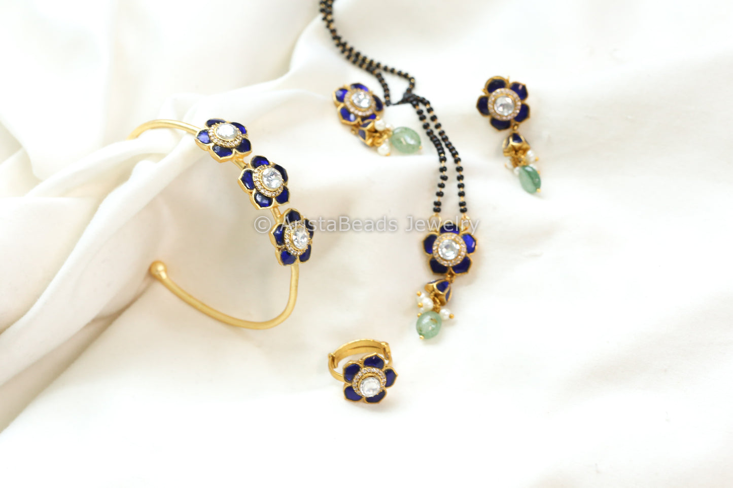 Blue Jadau Kundan Necklace Set (ABJ-N101-79)