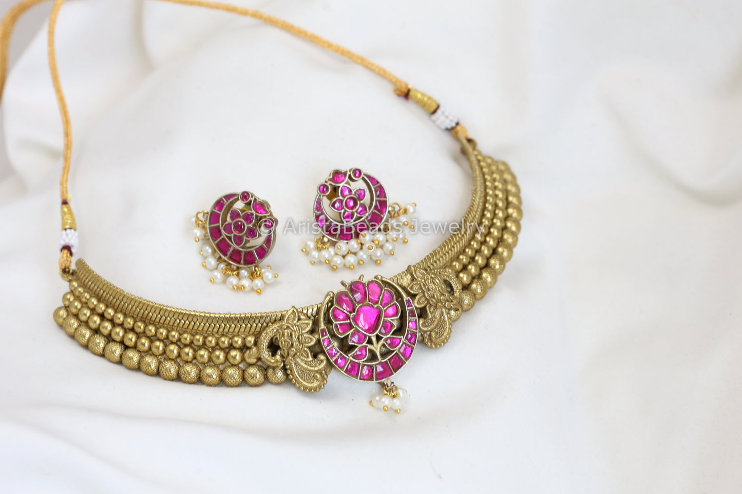 Jadau Thussi Necklace Set -Ruby