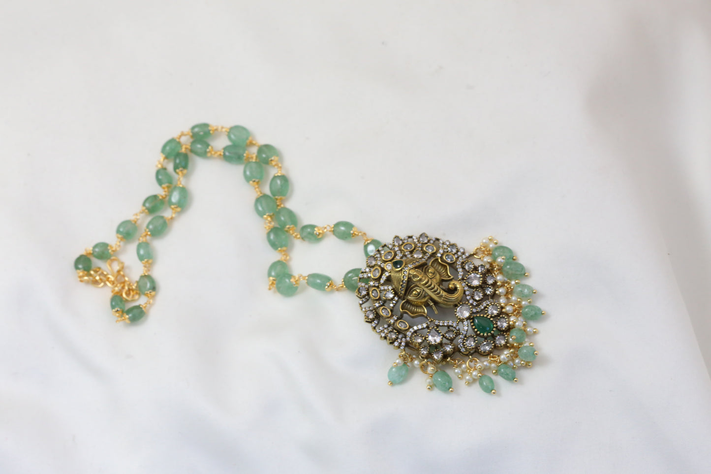 Victorian Finish Ganesha Necklace - Green